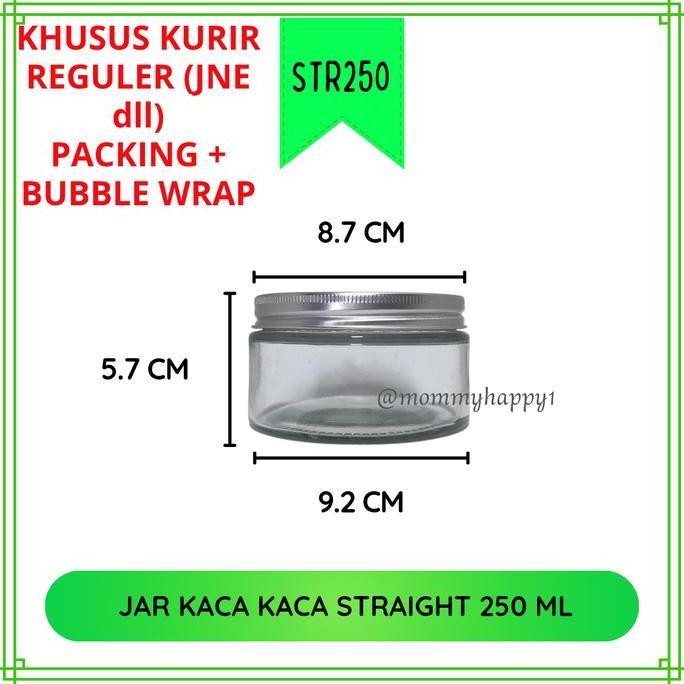 STR250 | Khusus Gojek Dan Cargo - Grosir 1 Dus Wadah Kaca Straight Jar / Toples Kaca 250 ml Tutup Ul