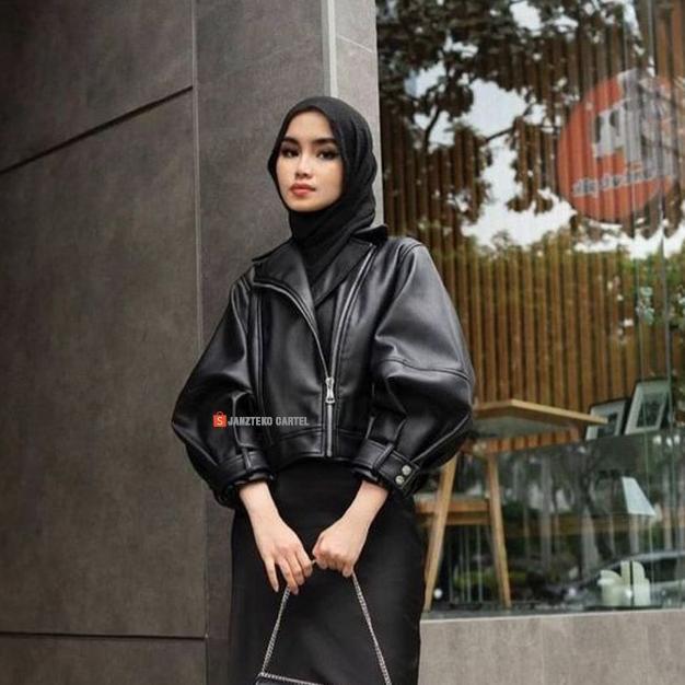 Premium Jnk X Salwa - Jaket Wanita Single Breasted Punk Pendek Women Crop Top Longgar Shirt Bahan Se