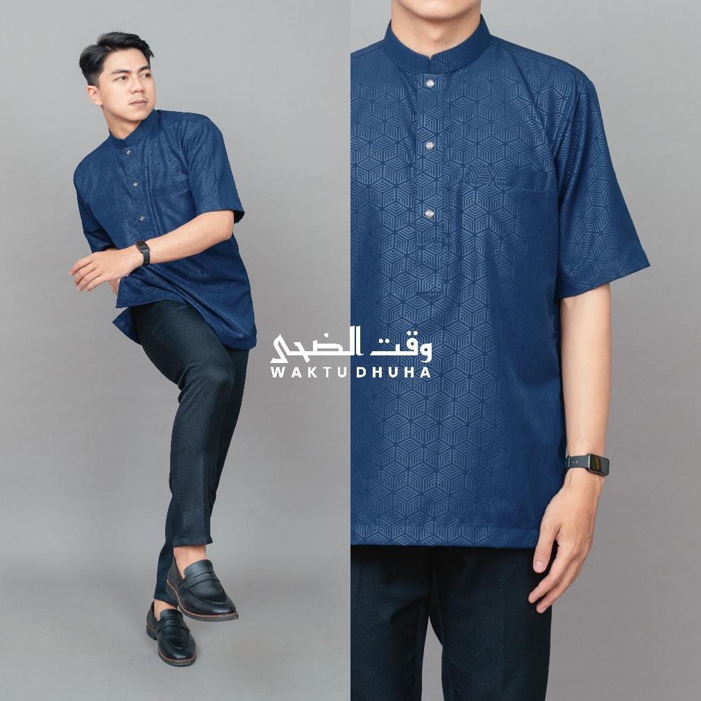 Termurah Waktu Dhuha - Koko Dhuha Baju Muslim Pria Lengan Pendek Motif Embosse Hexagonal