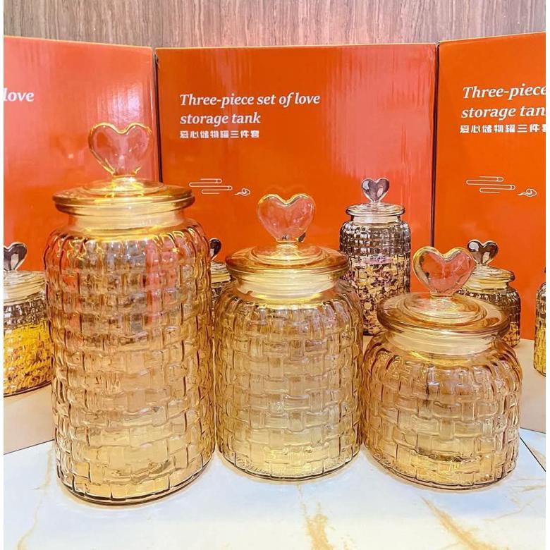 Toples Snack Kaca Set 3In1 / Tempat Kue Kering Set 3 Kaca