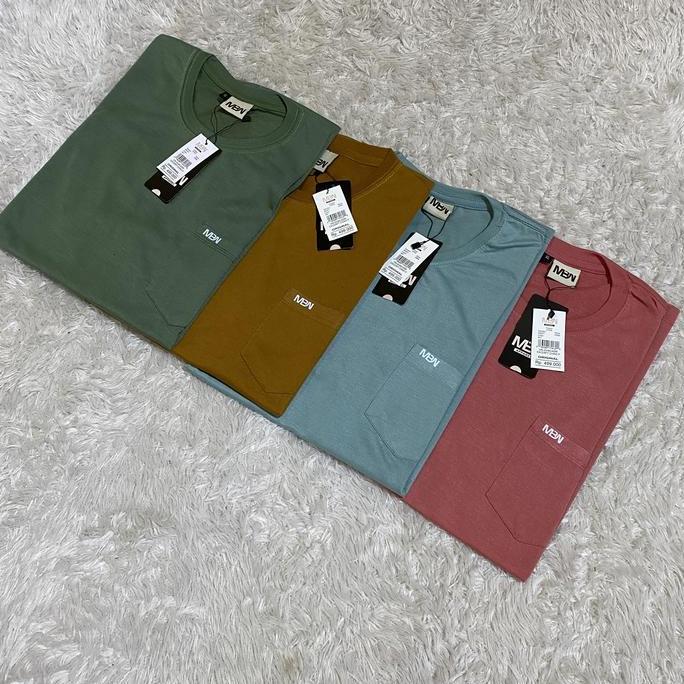 BELI Paket 4 Pcs Kaos Polos Pocket Saku Pria Wanita MBN L XL XXL | Kaos Distro Cowok Polos Saku Kant