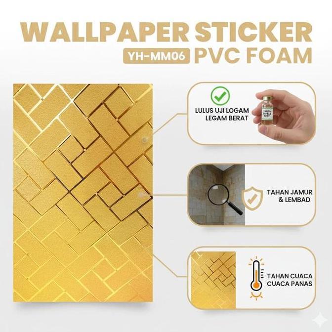 Wallpaper Foam PVC Full Glossy Wallpaper Stiker Dinding Roll Ukuran 60Cm x 3 Meter Motif Bata Warna 