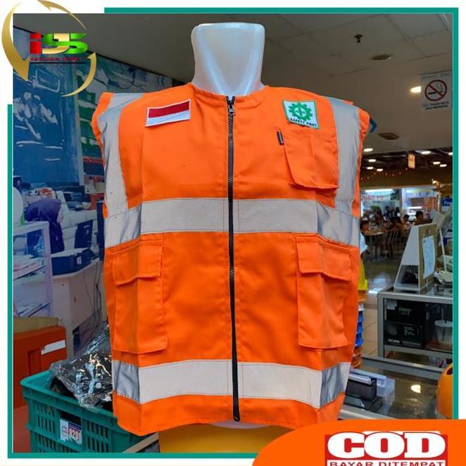 Rompi Safety Proyek Bahan Kain Drill Orange Rompi Safety Lapangan Safety Vest K3