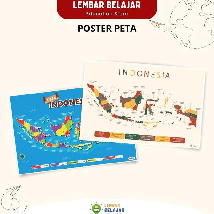 Poster Peta Indonesia dengan 38 Provinsi - Poster Edukasi Anak - Peta Wilayah Indonesia
