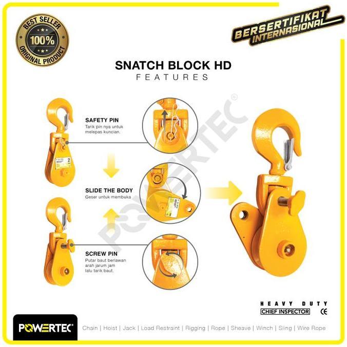 Snatch Block / Pulley Block Shackle 2 Ton - 3" HD 2 Sheave POWERTEC