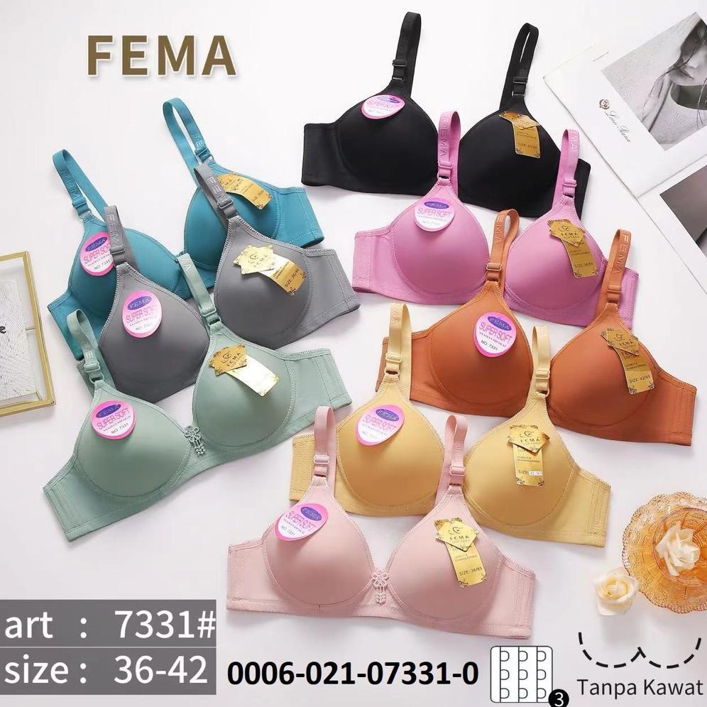 3pca 3Pcs BH FEMA CUP B KAIT 3  POLOS BH BUSA TANPA KAWAT | BH FEMA KAIT 3