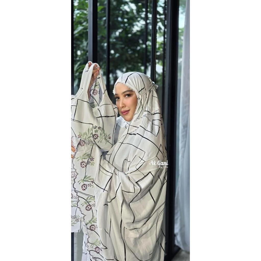 Mukena Ramadhan AL GANI Putih list Hitam Border Terbaru untuk taraweh by YULIA