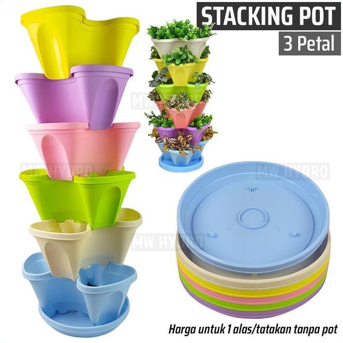 Tatakan Pot Bunga Susun Tingkat, Stacking Flower Pot Base, 3 Petal