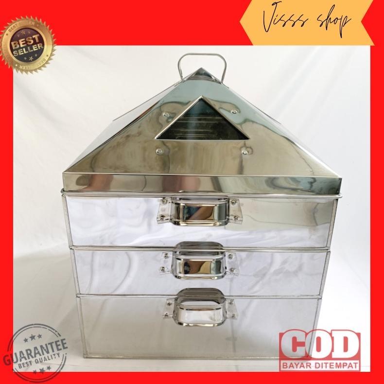 [RY] Klakat Susun 3 Stainless Kotak Kukusan Steamer Dimsum Kue Bolu Kukus Muffin