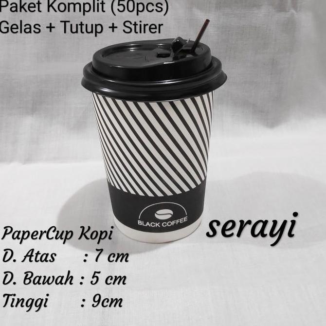 PaperCup+Tutup isi 50 pcs,Gelas Kertas, Paper Cup Kopi