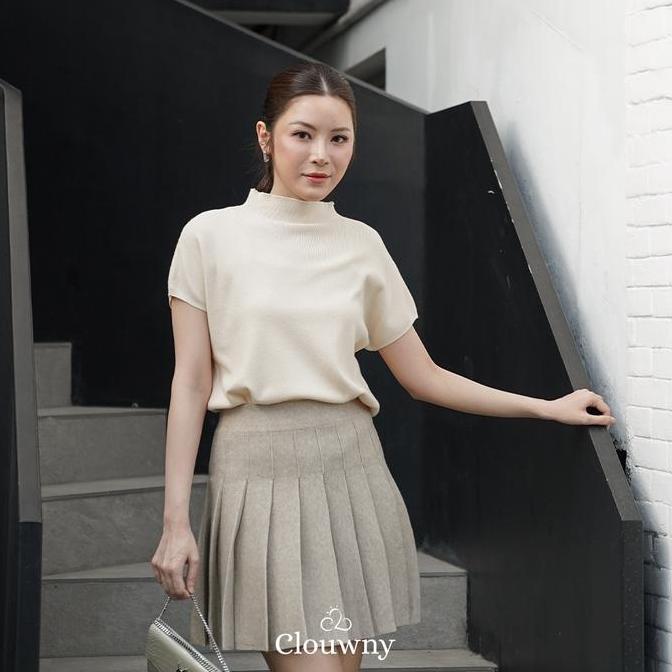 Clouwny Pleated Knit Skirt Bawahan Rok Wanita Korea Modern Korean Style Premium Knit Mini Pendek Cas