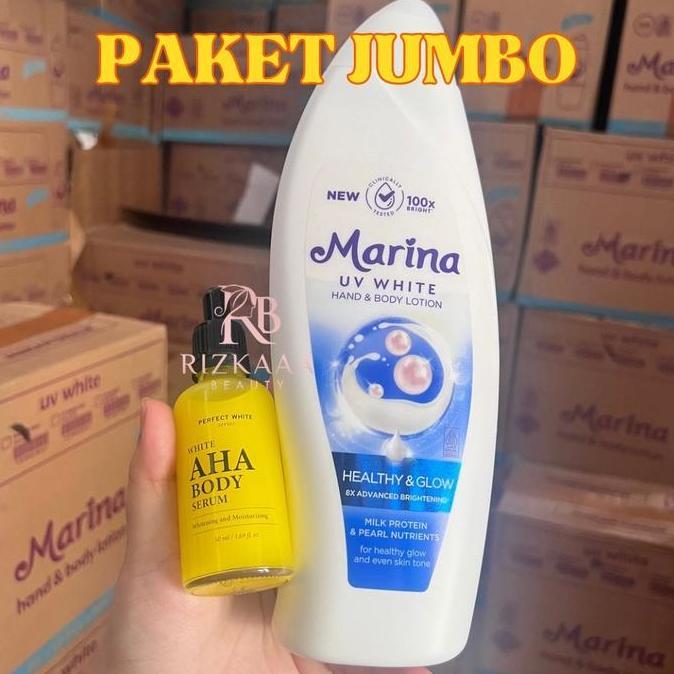 Bytxc- [Paket Jumbo] Dapat 2 Item Aha 50Ml + Marina 460Ml Marina Uv White Hand Body Lotion 460Ml
