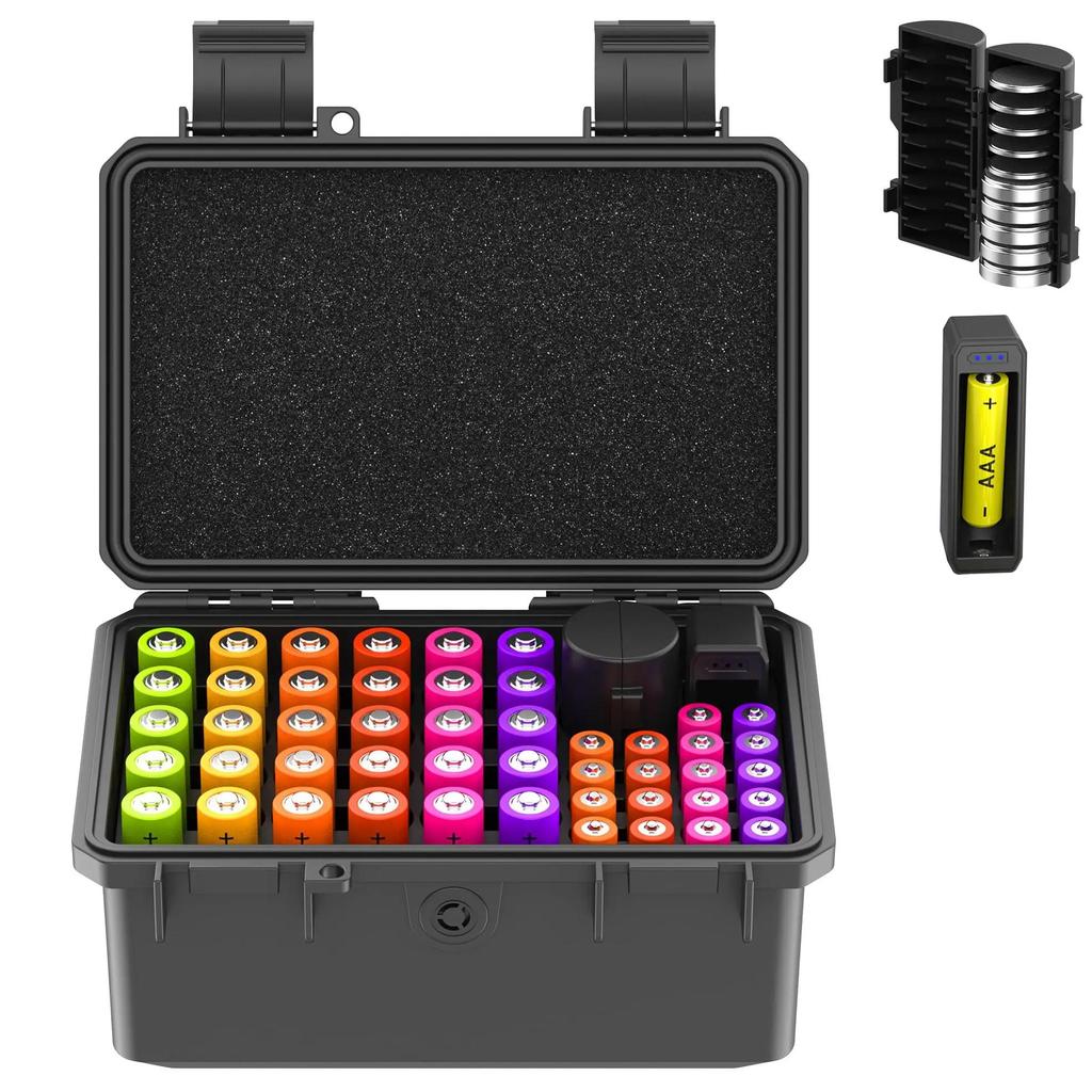 Multi Slots 18650 21700 Batteries Storage Case AA /AAA/ Coin Battery Case Holder with Battery Tester