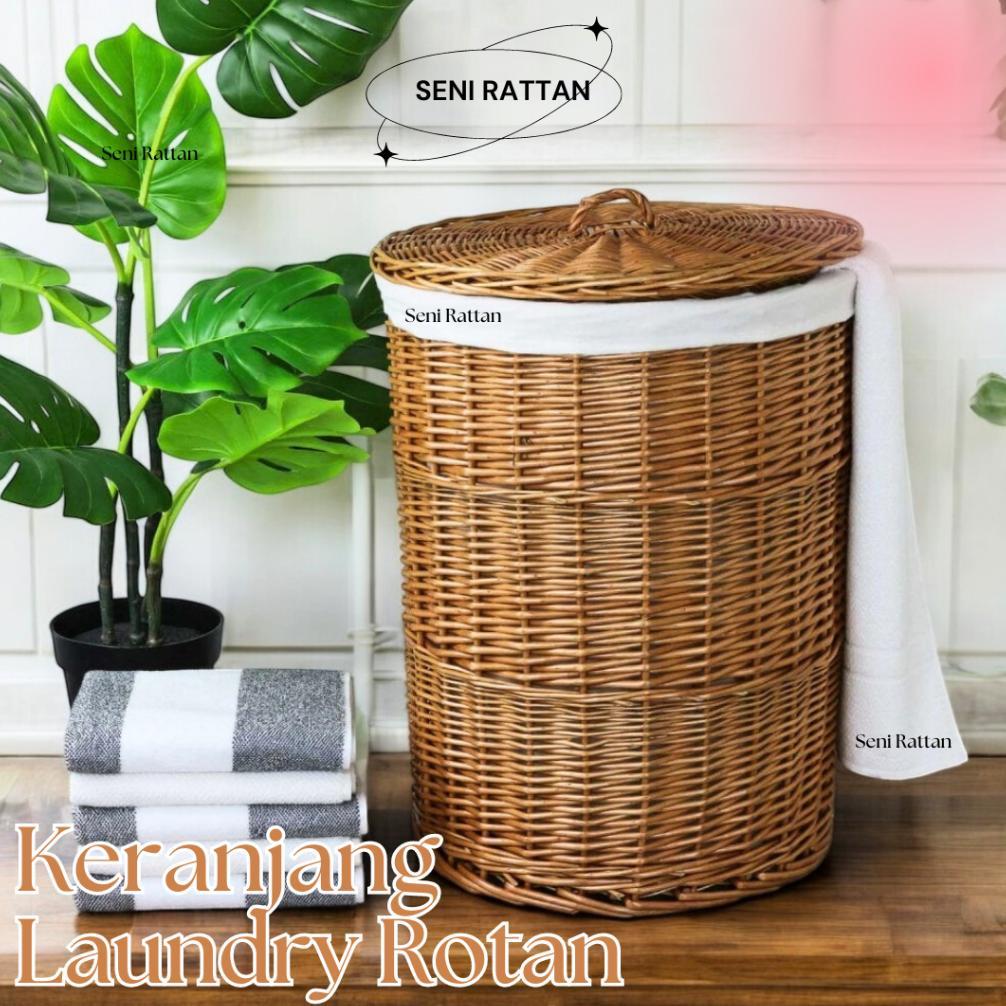 [ZR] Keranjang Laundry Bulat Rotan Alami Anyaman Untuk Pakaian Kotor Tempat Cucian