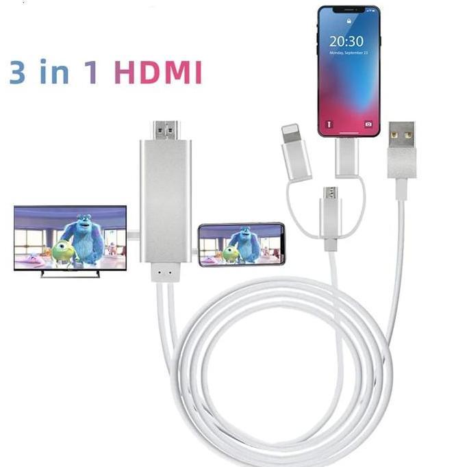 Mirascreen Cable 3in1 All Smartphone to HDMI Support MHL/Non MHL Kabel