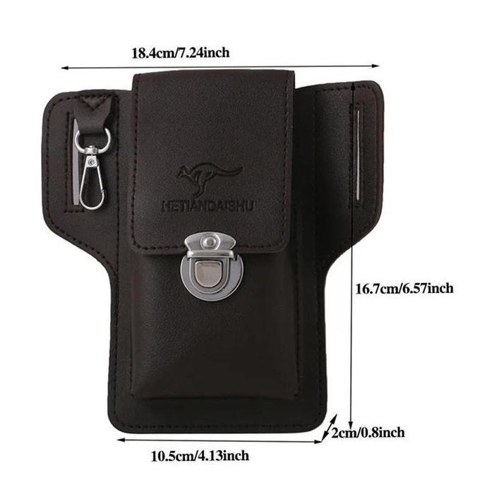 MIZIXSTORE Tas Pinggang Kulit Pria Tas Hp Cowok Tas Pinggang Sabuk Smartphone Holster PU Leather