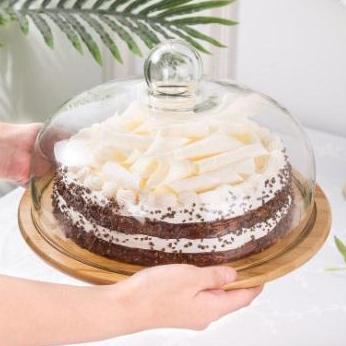 BEBAS ONGKIR - Tempat Kue Kayu Tutup Kaca / Wooden Cake Stand /Cake Tray Wooden Glass
