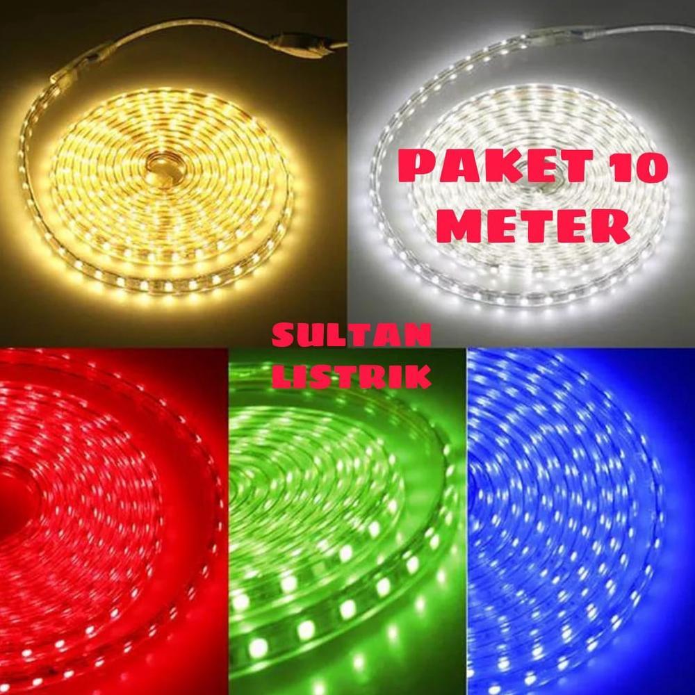New Paket 10 & 15 Meter Lampu Led Strip 5050 Plus Soket Ac 220V Cocok Untuk Lampu Plafon Dan Lampu H