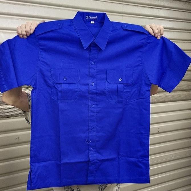 Ready Kemeja Pdh Biru Polos Lengan Pendek Pria