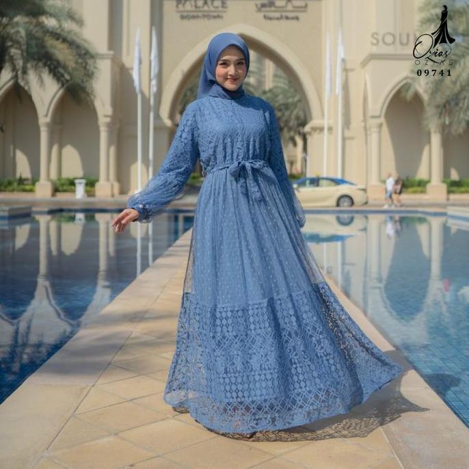 GAMIS OZIAS BROKAT FIMELA 09741 LD 105 & LD 120 I Gamis Tangan Balon I Gamis Kondangan Busui Friendl