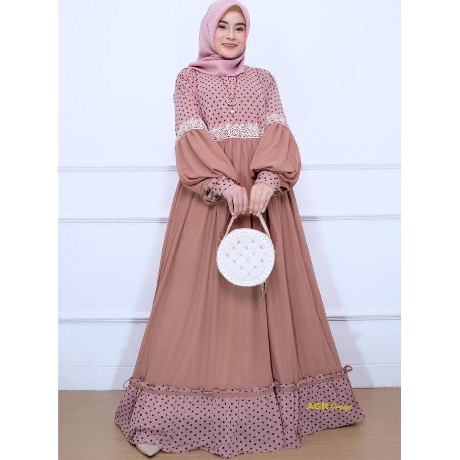 Gamis Jumbo Syari Bakhri Bahan Ceruty Motif Polkadot Busui Full Furing Size 3XL LD 130 Baju Dress Mu