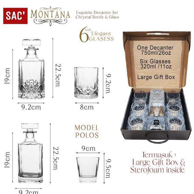 MONTANA Whiskey Decanter Set Bottle + 6 Whisky Glass Wine Botol Gelas
