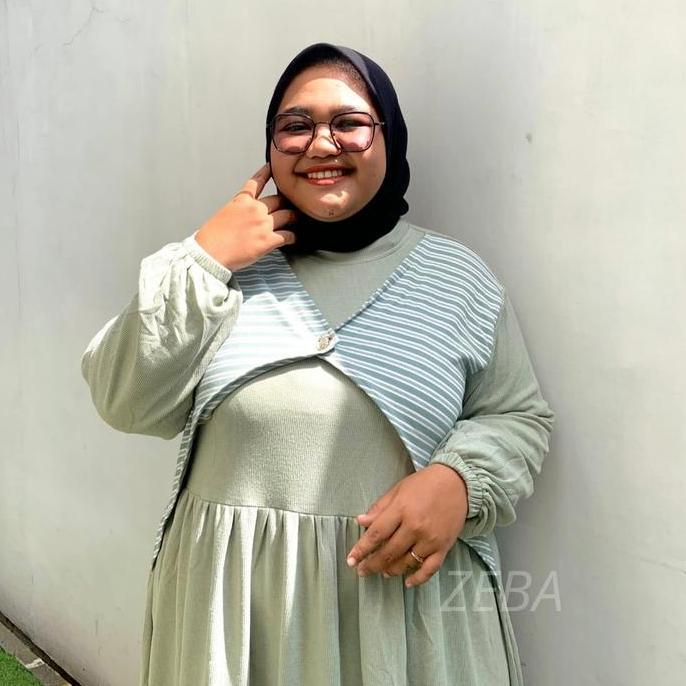Zeba | Aruna Gamis Kaos Aster - Knit Jumbo 2 Ukuran Muat BB 70 - 200 kg Tekstur Salur Maxi Dress Wan
