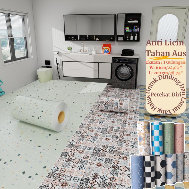Wallpaper Dinding Kamar Mandi Anti Licin Perekat Diri 2 Meter Lantai PVC Sticker Lantai Semen Kasar 