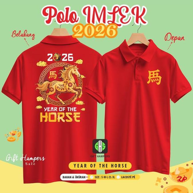 POLO BAJU IMLEK SINCIA CHINESE 2026 YEAR OF THE HORSE SHIO KUDA  PACKAGING POLO KERAH MERAH PREMIUM 