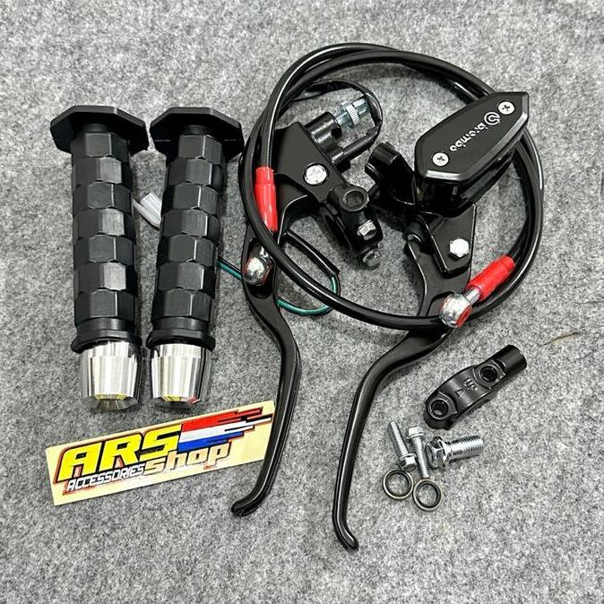 Tokoeda - Paket 4 -Master Rem Selang Rem Grip Octagon Kotak Kotak Jalu Stang Chrome Grip Daytona Mod