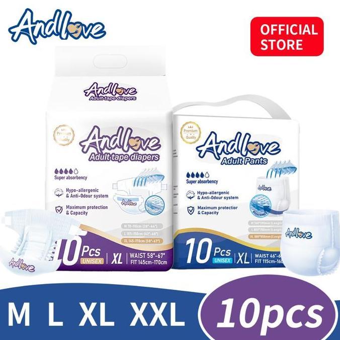 Medclean- Andlove  Popok Dewasa Type Perekat Adult Diapers Pants Celana Size M/L/Xl/Xxl10Pcs Kualita