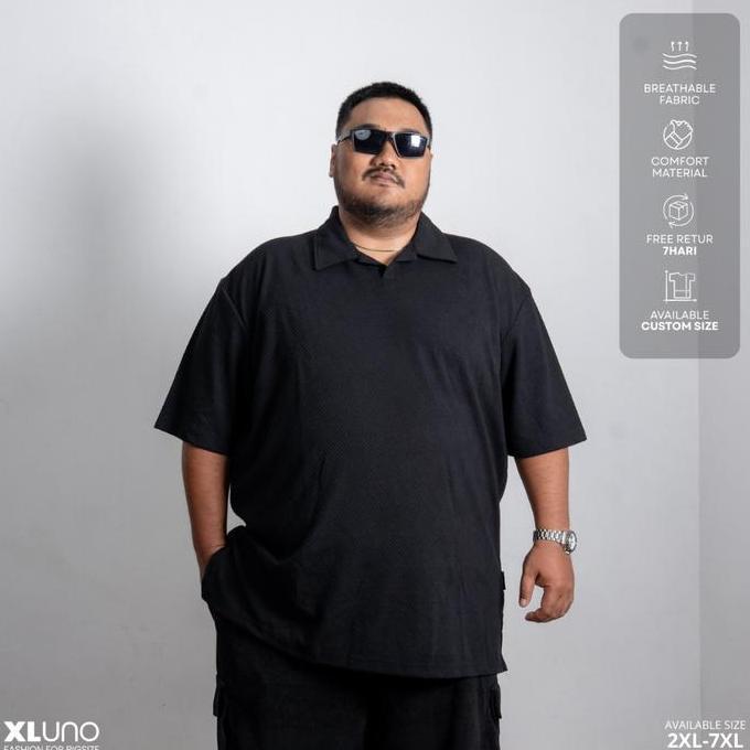 XLUNO Tyson Polo Knit Black Baju Polo Big Size Pria Jumbo Lengan Pendek