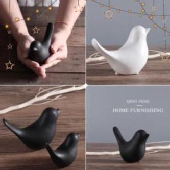 Wfhgx- Patung Burung Keramik Pajangan Hiasan Rumah Black White Ceramic Birds