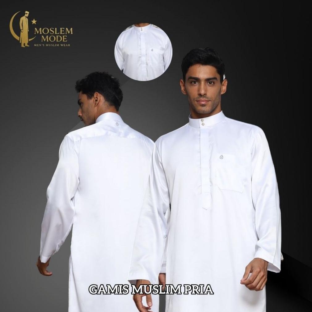 DISKON BAJU GAMIS PRIA PUTIH POLOS JUBAH GAMIS PRIA VISKIN PUTIH LENGAN PANJANG OBLONG - GAMIS LAKI 