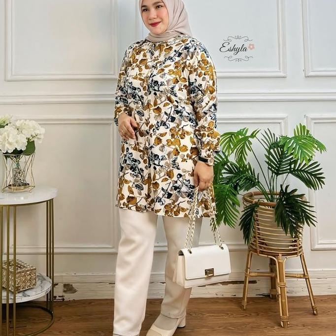 Wkwkwk- Eshyla Tunik Motif Wanita Terbaru Katun Rayon Premium Oversize Jumbo