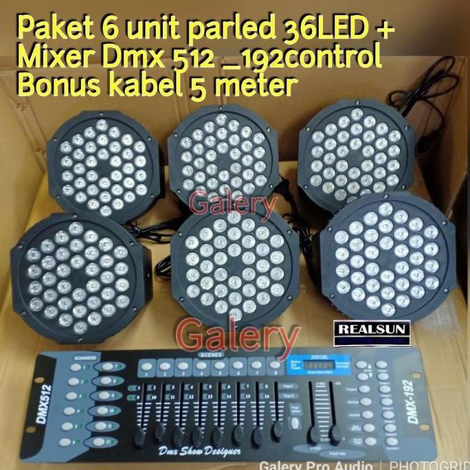 NEW Paket lampu lighting Parled 6unit parled 36led + 1unit Mixer dmx 512_192 + kabel 1mtr 6set Buat 