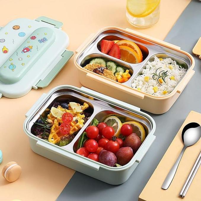Lunch Box Kids Set Stainless Steel 316 Dengan Sendok Sumpit Stainless / Bento Box Stainless Steel 31