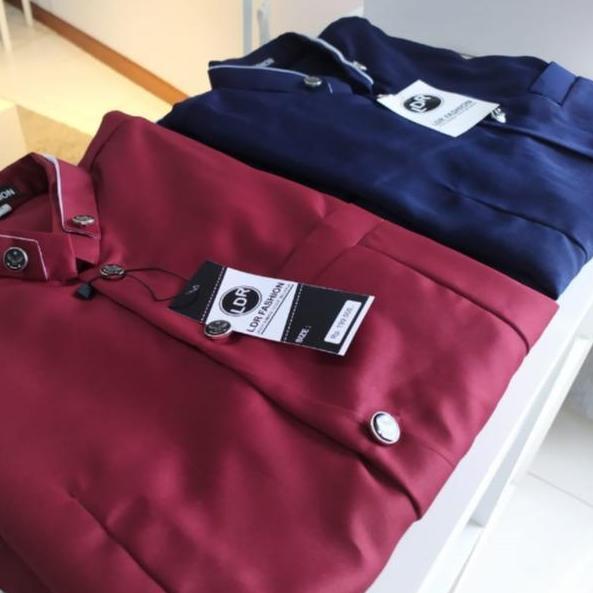 LDR Fashion Jasko Polos Pria Elegant Baju Koko Pria Lengan Panjang  Dengan Doble Kerah Model Modern 
