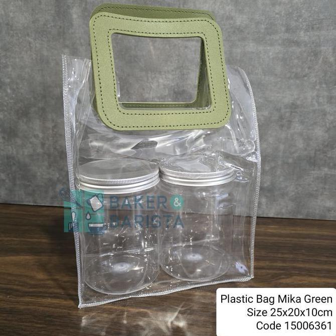 &<&<&<&] Plastik Bag Mika Green 25x20x10cm plastic bag Hampers Gift toples kue