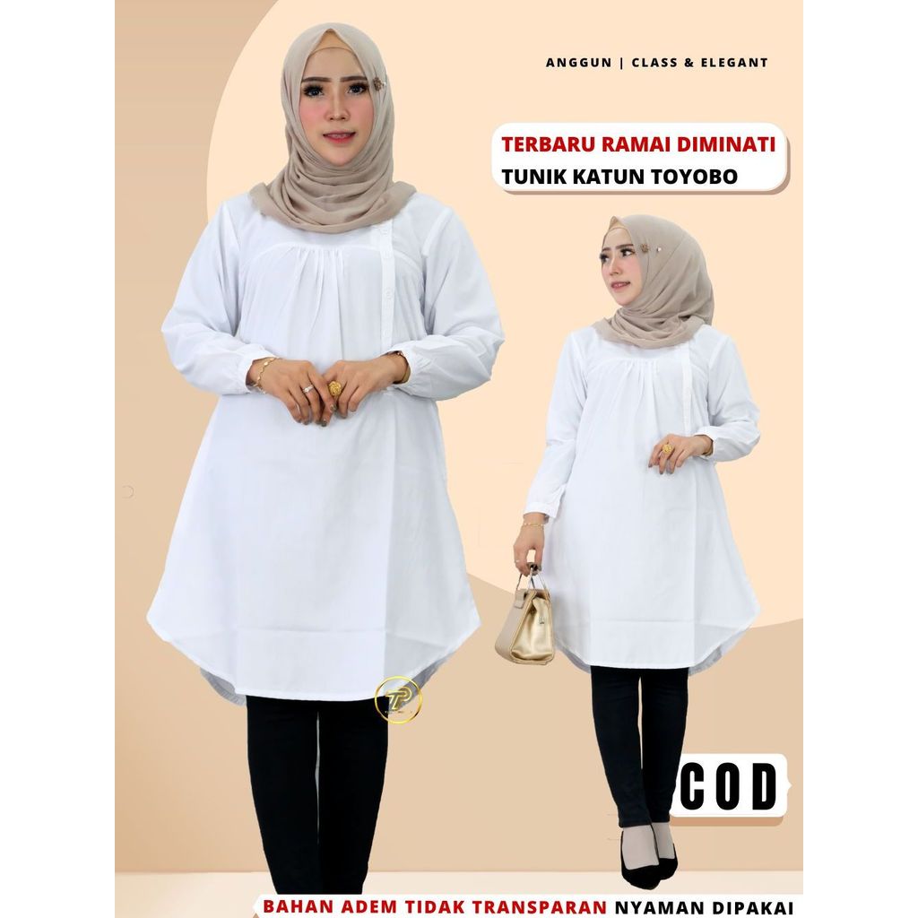 Baju Atasan Tunic Tunik Wanita Putih Bahan Katun Toyobo Lengan panjang Busui H8