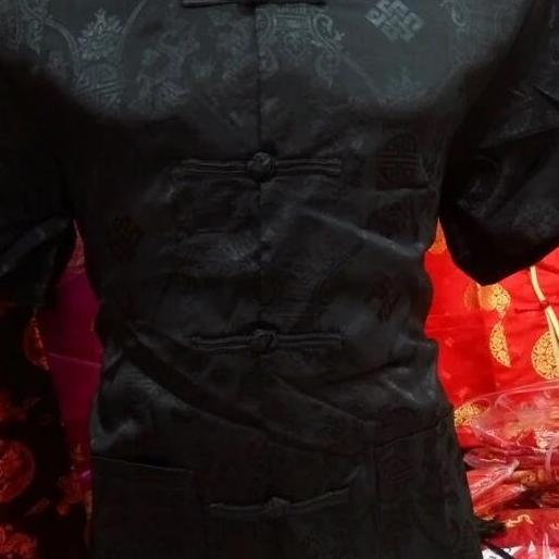 PROMO... Cheongsam Atasan Lengan Pendek Pria Khusus Hitam FZ