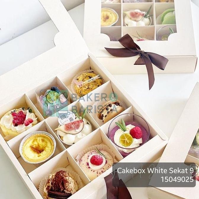 $$$$] cakebox white sekat 6 / 9 box mini cake dessert premium mika kotak kue