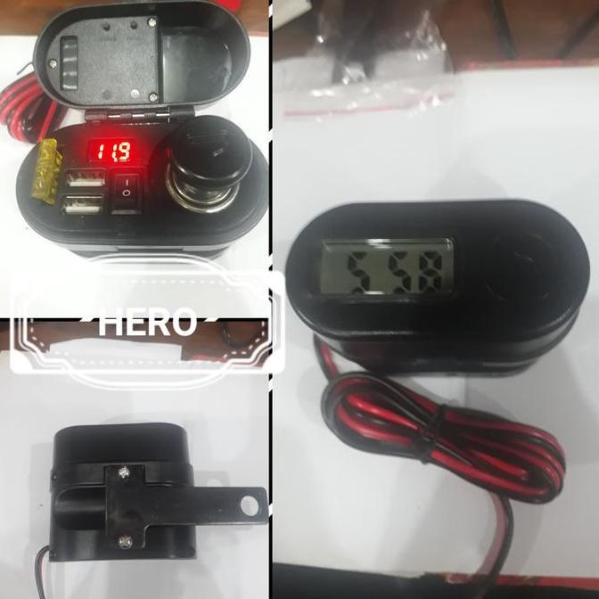 Promo charger hp 3A/1.5A voltmeter jam kalender smoke semua motor dan mobil Diskon
