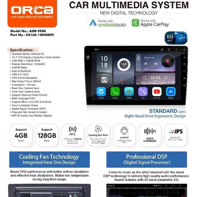 Promo tape mobil android ORCA 9988 standard series head unit 10 inci Diskon