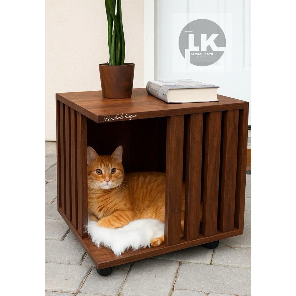 READYY Cat Bed / Rumah Kucing Minimalis Kayu Mahoni Box Kucing