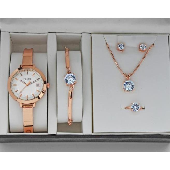 Jam Tangan Wanita Fossil Paket Plus Gelang Cincing Anting Kalung