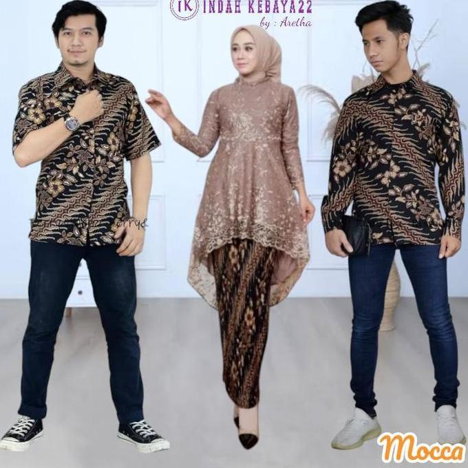 Setelan Couple Kebaya Tunik Payet Modern Elegan Brokat Tile Remaja Pasangan Kemeja Batik Pria Lengan