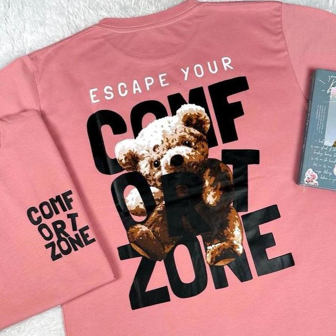 Vibel - Kaos Teddy Bear Comfort Zone Baju Cewek Cowok Model Oversize Tshirt Atasan Katun Pendek Wani