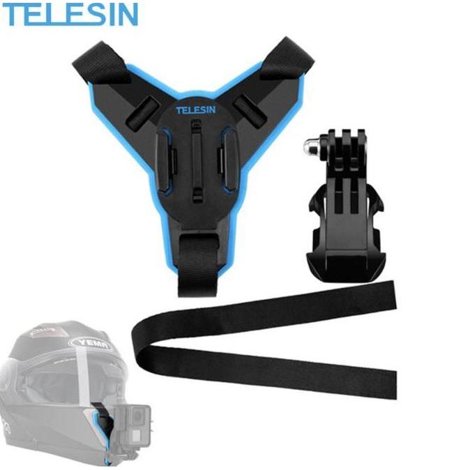 TELESIN GoPro Go Pro Action Camera Cam Helmet Mount Chain Strap Helm Holder Motorcycle Aksesoris Gop