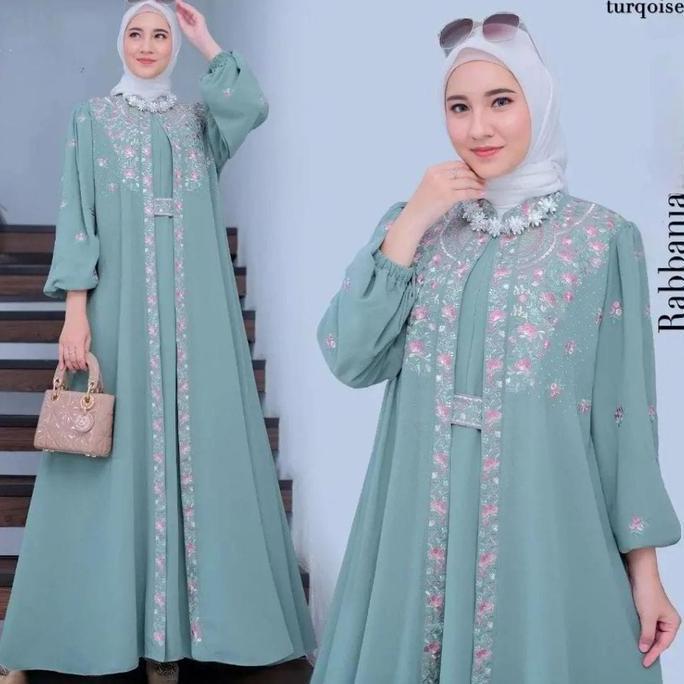 Flash Sale Dress Rabbani/ Gamis Ceruty Babydoll Mix Bordir Super Jumbo Ld 130Cm / Gamis Kondangan Wa